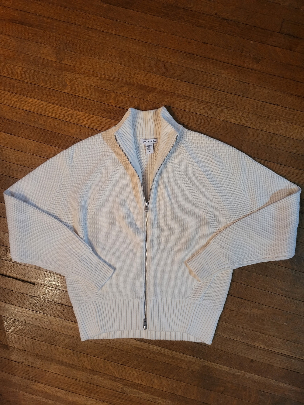 Athleta En Route Full-Zip Sweater in Light Cream